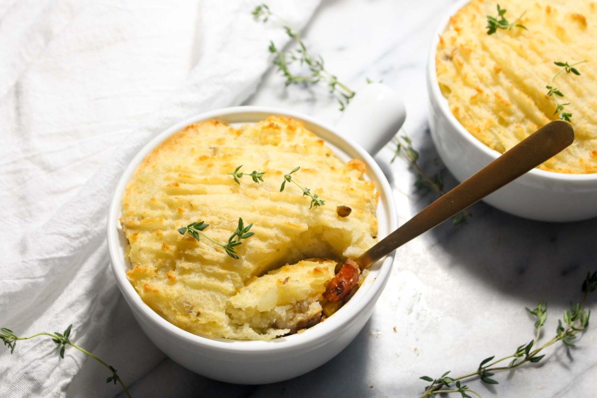 Lentil shepherd’s pie serve